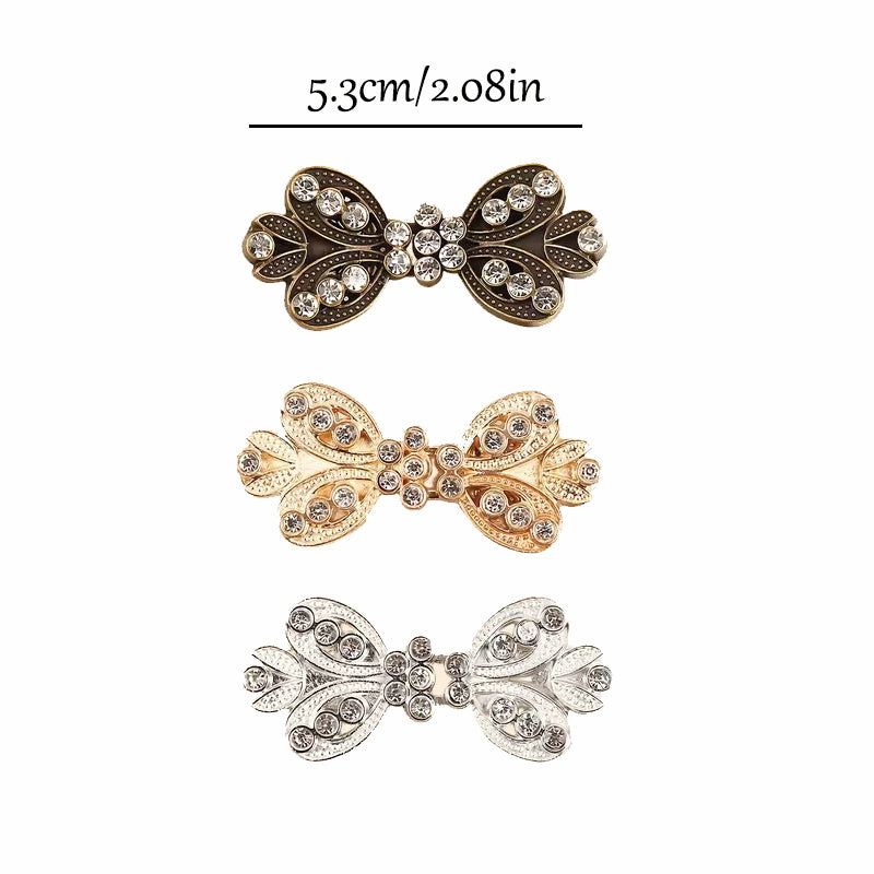 3Piece Rhinestone Shawl Clips, Vintage Sweater & Scarf Clasps (Gold/Silver/Bronze)