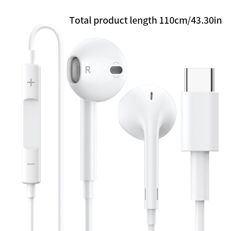 Type-C Wired Earbuds with Mic & Remote, in-Ear Headphones for Apple & Huawei Phones