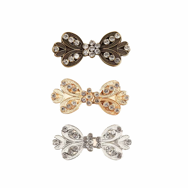 3Piece Rhinestone Shawl Clips, Vintage Sweater & Scarf Clasps (Gold/Silver/Bronze)