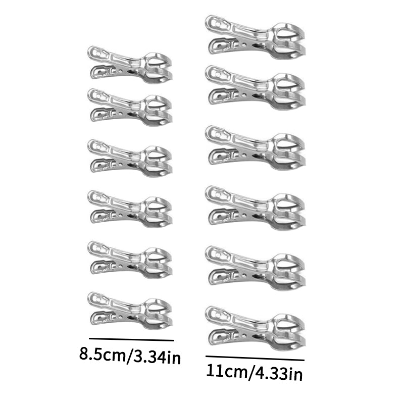 12Piece Stainless Steel Windproof Clothespins With Hooks, Laundry Hanger Clips