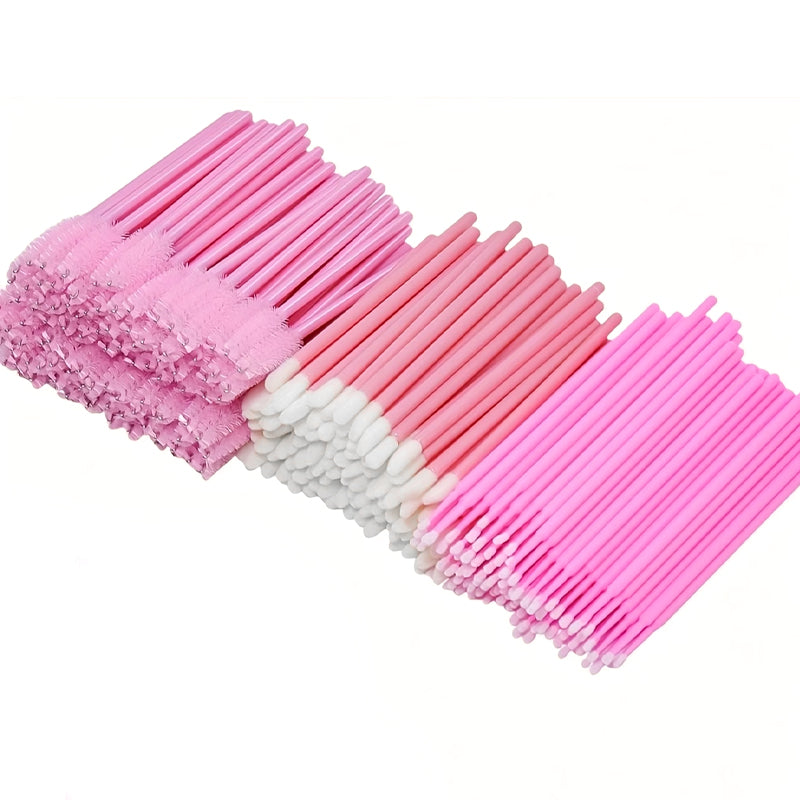 200Piece 3-In-1 Makeup Tool Set, Disposable Lip Brushes + Cotton Swabs + Lash Brushes