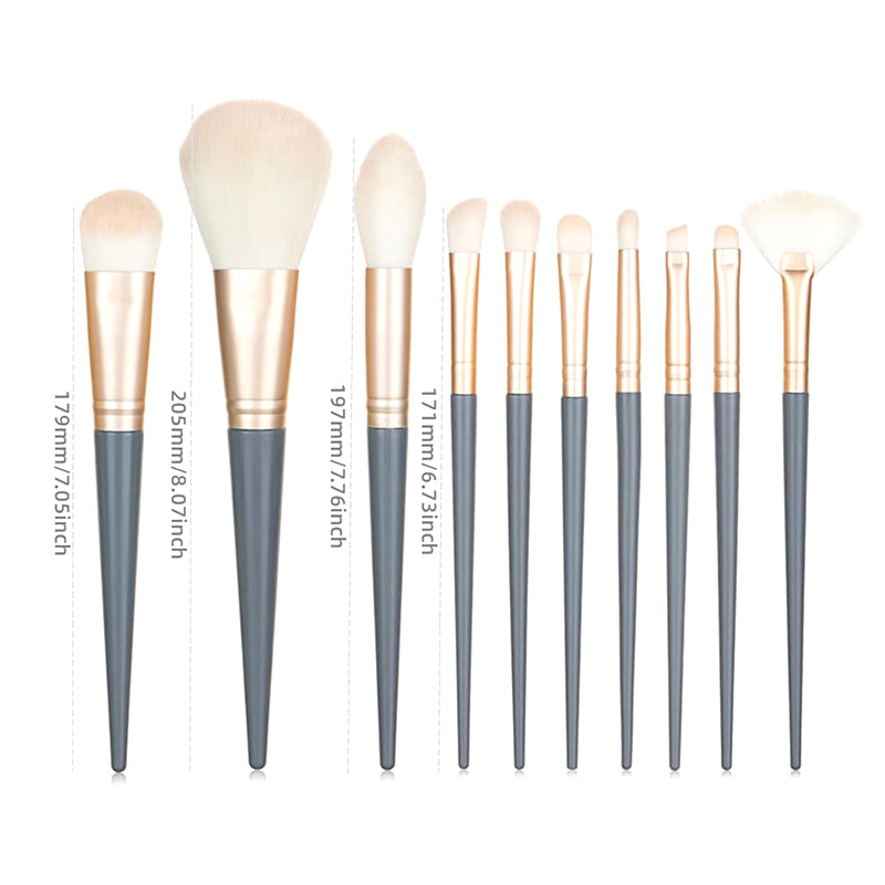 10-Piece Makeup Brush Set – Soft Synthetic Face & Eye Brushes with Travel Pouch