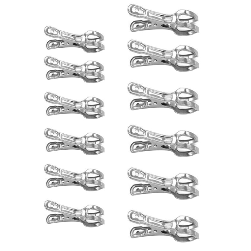 12Piece Stainless Steel Windproof Clothespins With Hooks, Laundry Hanger Clips