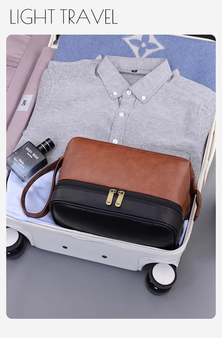 Business Trips Large Capacity Travel Toiletry Bag for Men Vintage Double Layer Design Multifunctional Portable Handheld Case