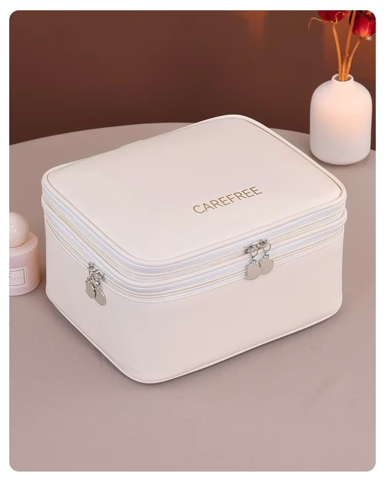 New Double Layer Makeup Bag - 4 Compartment Travel Cosmetic Organizer, Portable Toiletry Case & Multi-Function Vanity Tray
