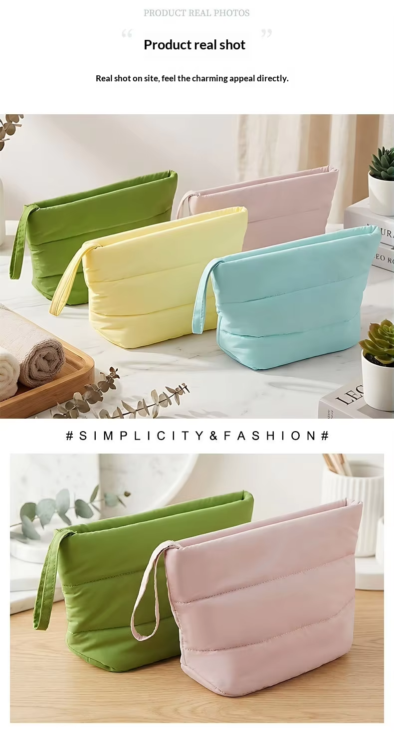 Fluffy Cloud Glossy Nylon Zipper Fashion Makeup Bag for Woman