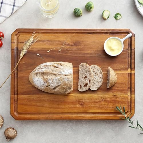 Double Sided Magnetic Wooden Knife Block, Acacia Wood Magnetic Knife Holder for Kitchen, Countertop Knife Storage Organizer