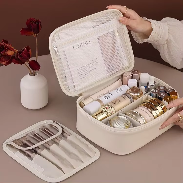 New Product Freely Split Towel Zipper Large Capacity High-End Feel Multi-Functional Cosmetic Organizer Bag Niche