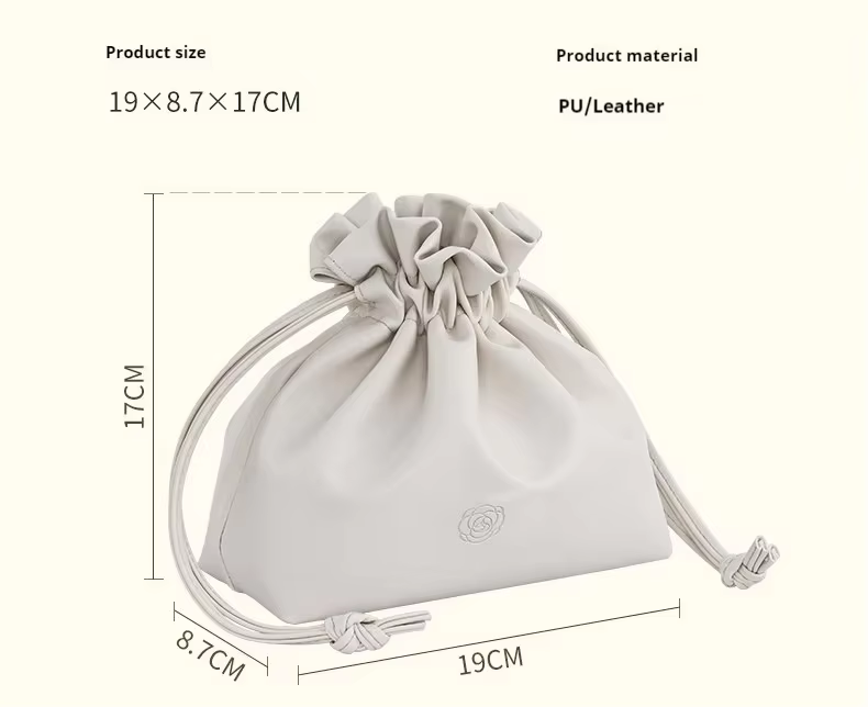 Elegant Soft PU Leather Drawstring Cosmetic Bag Portable Waterproof Makeup Pouch for Woman Travel Toiletry Organizer