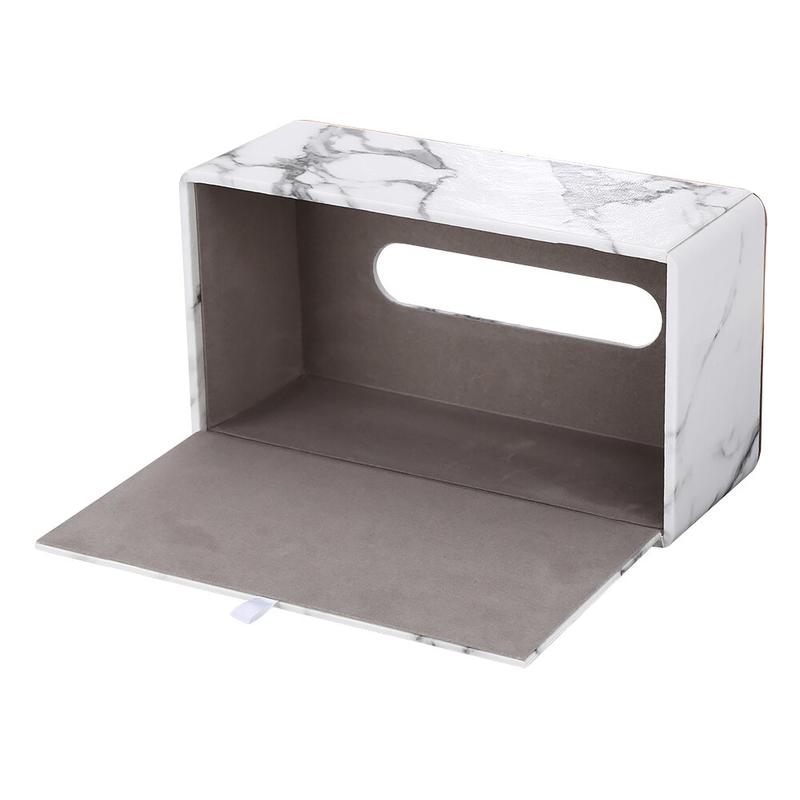 Multifunctional PU Leather Rectangular Marble Towel Drawer Holder Gold Lining