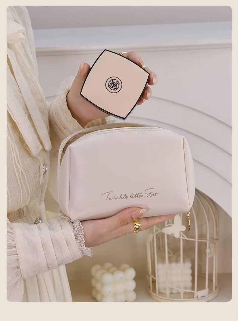 Travel Portable Water Resistant PU Leather Toiletry Bag Small Zipper Cosmetic Makeup Pouch for Woman Girls