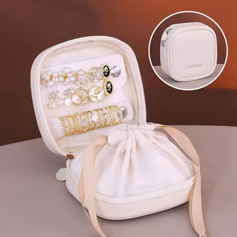 Leather Earrings Rings Necklaces Travel Jewelry Boxes Square Style PU Leather Portable Jewelry Storage case