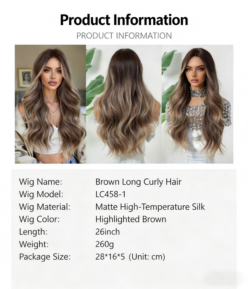 Woman Wig Center-Parted Long Curly Hair with Large Waves Full-Head Wig