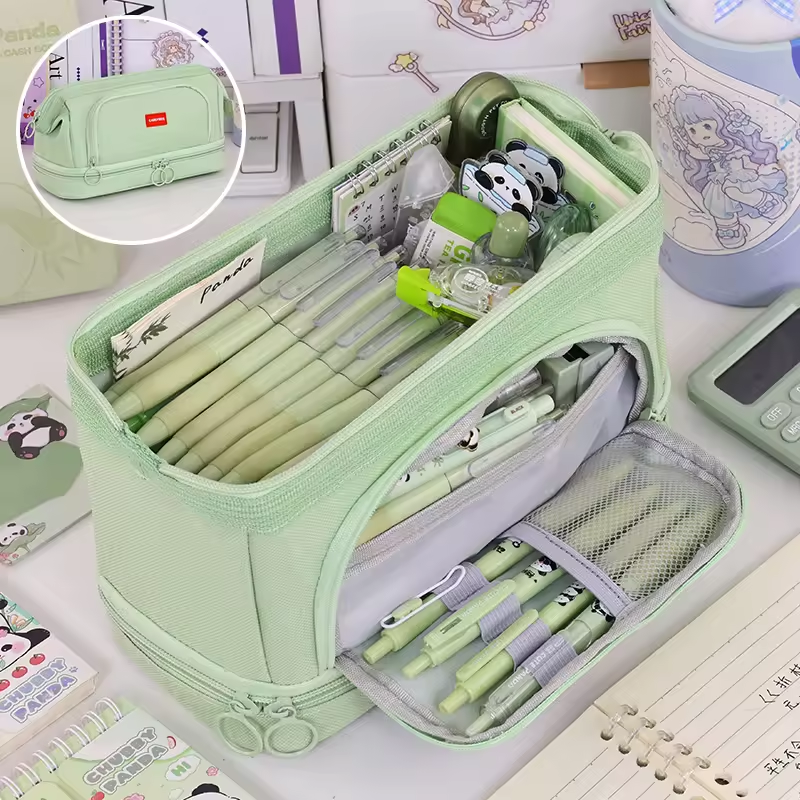 Premium Steel Wire Frame Extra Large Capacity School Stationery Organizer for Pens Markers Erasers Double Layer Pencil Case