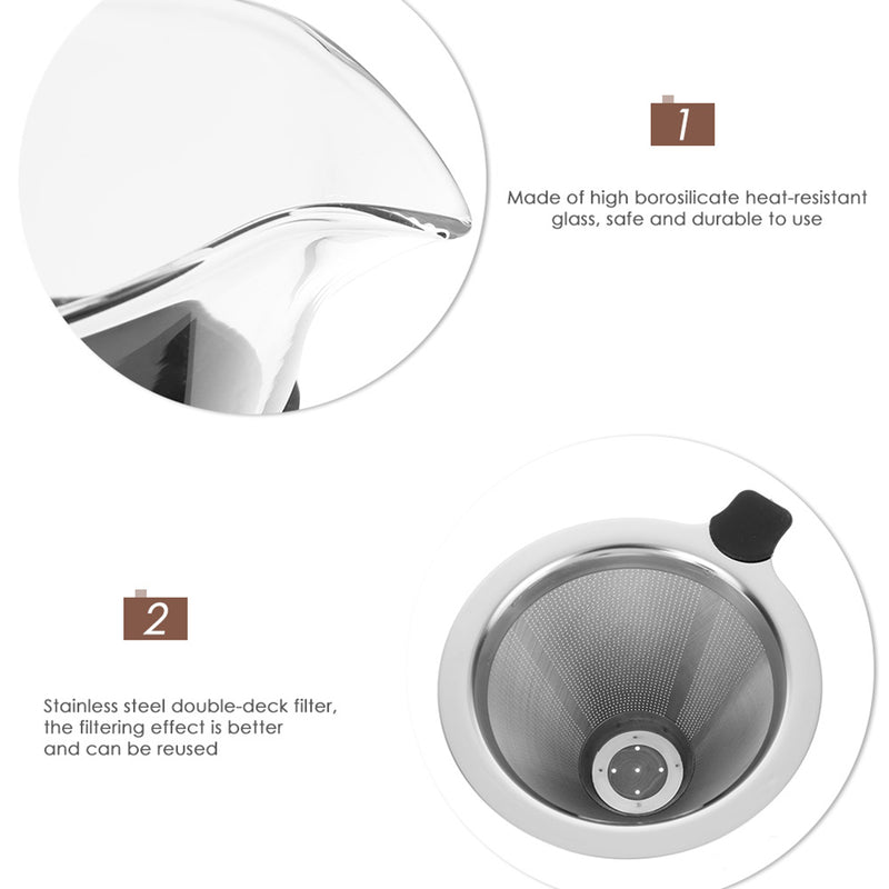 Glass Kettle with Stainless Steel Filter Drip Hot Brewer