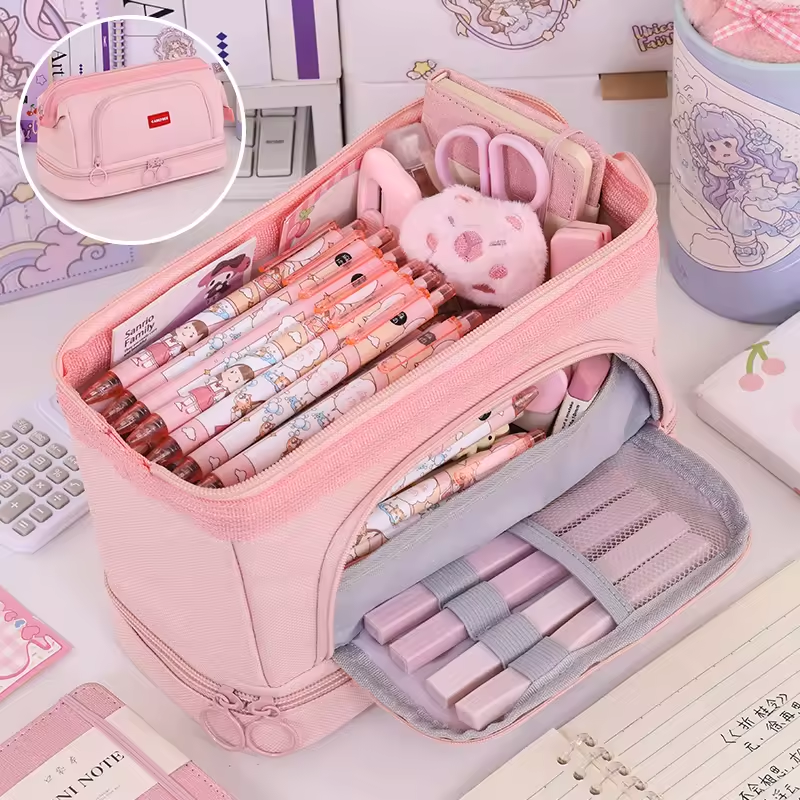 Premium Steel Wire Frame Extra Large Capacity School Stationery Organizer for Pens Markers Erasers Double Layer Pencil Case