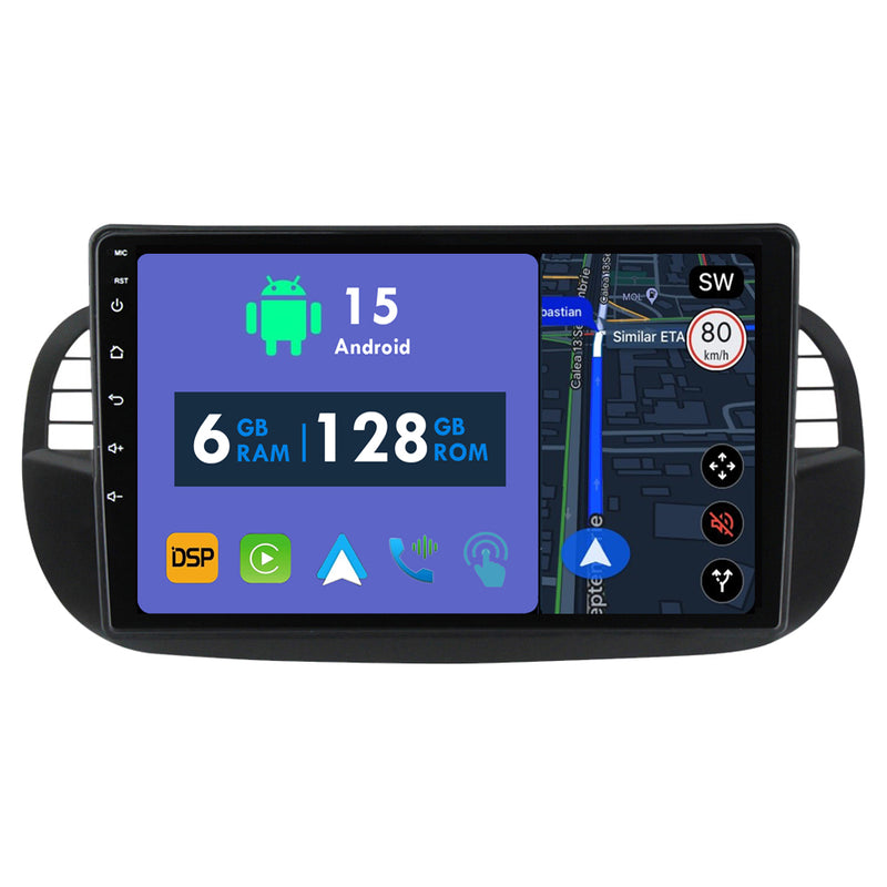 RoverOne Car Stereo Radio Bluetooth CarPlay GPS Navigation for Fiat 500 2007 - 2015