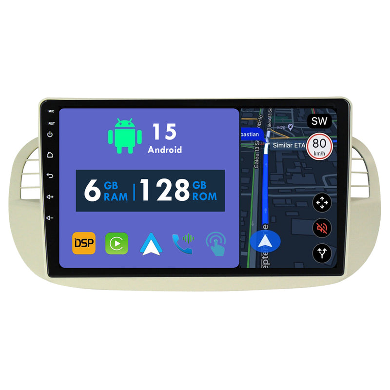 RoverOne Car Stereo Radio Bluetooth CarPlay GPS Navigation for Fiat 500 2007 - 2015