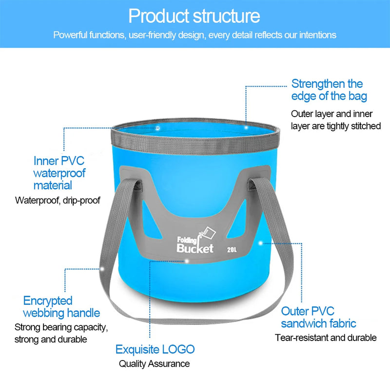 12L/20L Multifunction Folding Bucket Portable Outdoor Travel Foldable Water Bucket Bowl Sink Washing Bag Car Wash Bucket