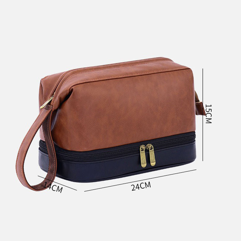 Business Trips Large Capacity Travel Toiletry Bag for Men Vintage Double Layer Design Multifunctional Portable Handheld Case