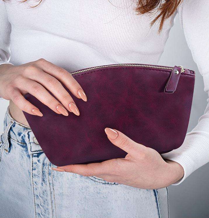 Makeup Bag New Retro Crazy Horse PU Waterproof Zipper