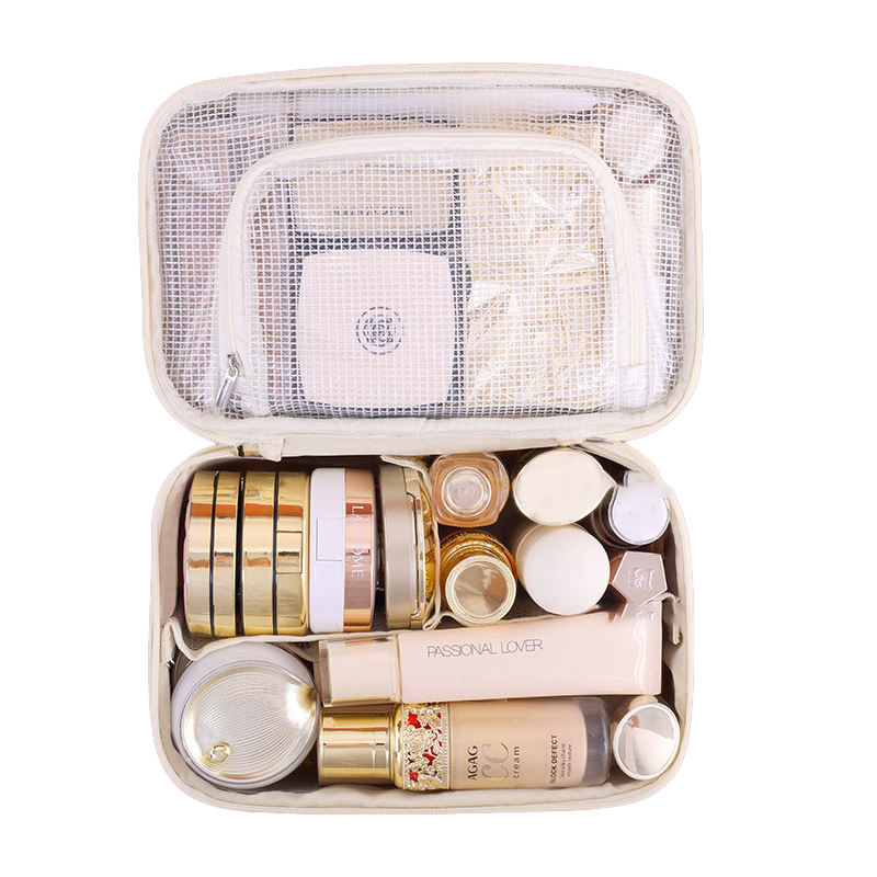 Womans Fashion Luxury Genuine Large PU Leather Waterproof Makeup Cosmetic Case Travel Makeup Storage Bag