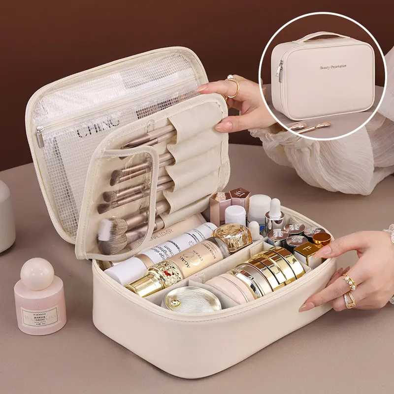 New Product Freely Split Towel Zipper Large Capacity High-End Feel Multi-Functional Cosmetic Organizer Bag Niche