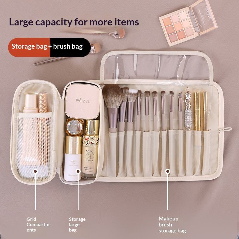 Gaohe New Product Fashion High-Value Open Leather Makeup Brush Storage Bag Multi-Functional Foldable Portable Professional