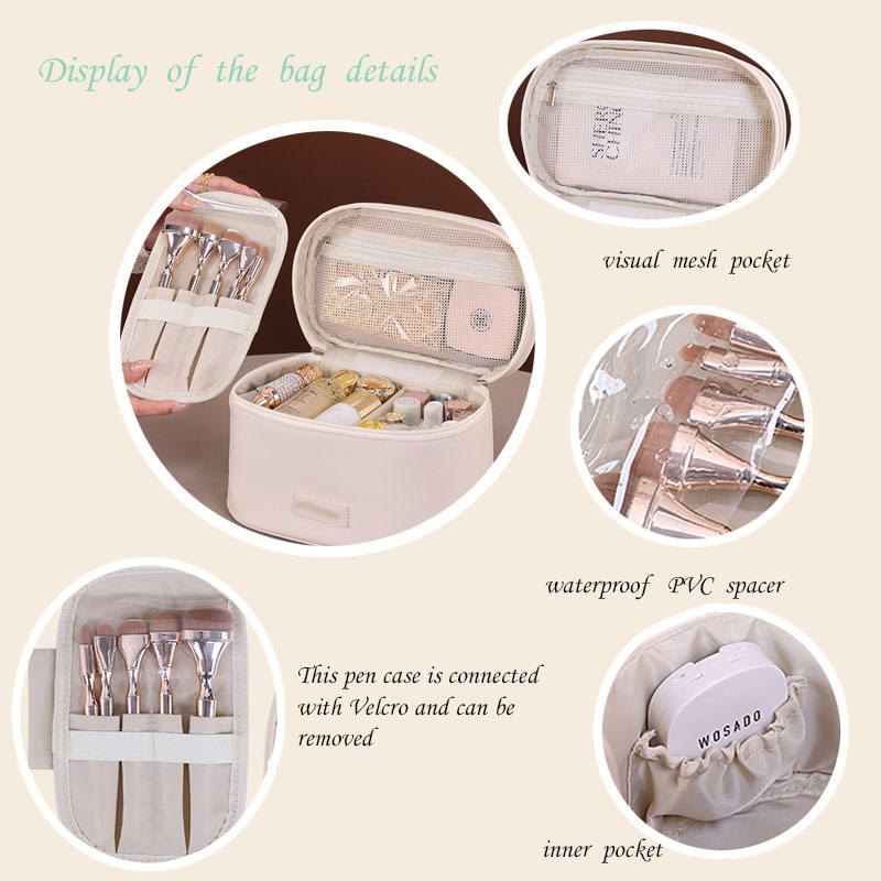 Womans Fashion Luxury Genuine Large PU Leather Waterproof Makeup Cosmetic Case Travel Makeup Storage Bag