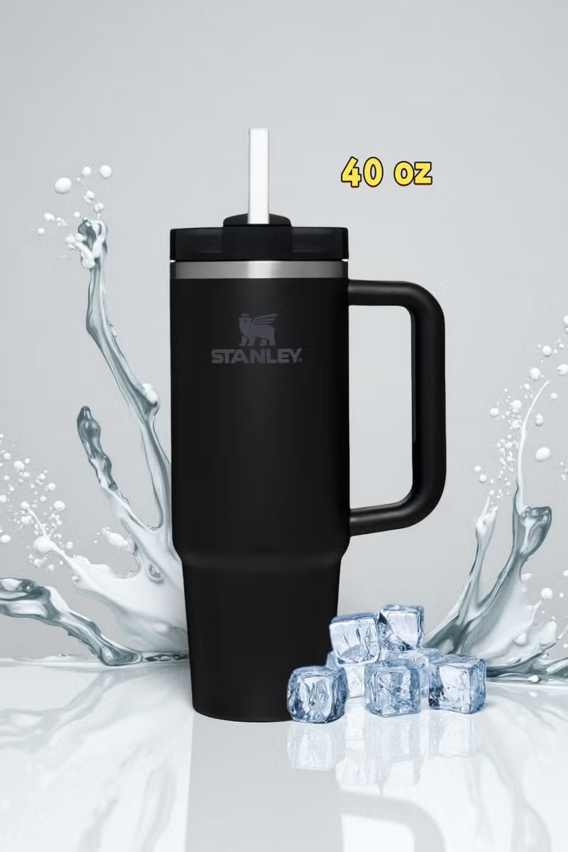H2.0 Stainless Steel Tumbler with Handle and Straw, 40 oz | Flowstate Three-Position Lid | Travel-Friendly Tumbler Holder | Insulated Stainless Steel Tumbler | BPA-Free | 304 Stainless Steel,