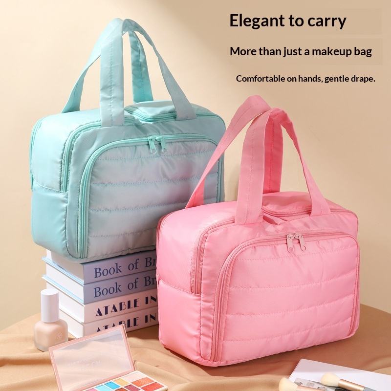 Fashionable Simple Woman Open Nylon Multi-layer Antibacterial Makeup Bag 2025 New Model Portable Lightweight Large-Capacity