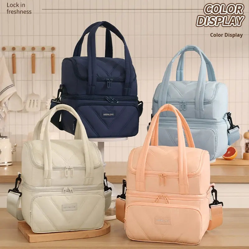 Double Layer Zipper Lunch Cooler Bag Cross-Border