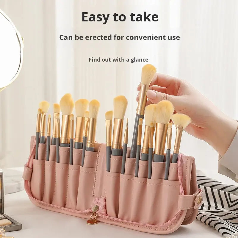 Waterproof Makeup Bag Foldable Travel Cosmetic Organizer with Brush Holder