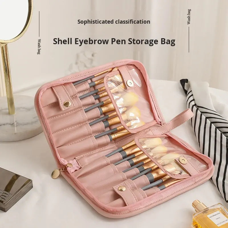 Waterproof Makeup Bag Foldable Travel Cosmetic Organizer with Brush Holder