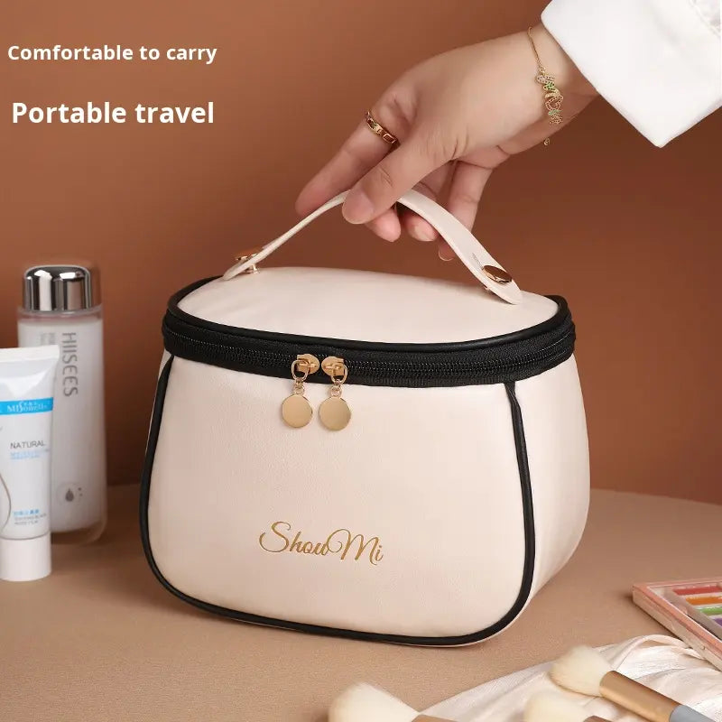 New Large Capacity Portable Cosmetic Bag Waterproof PU Makeup Storage Bag With Handle