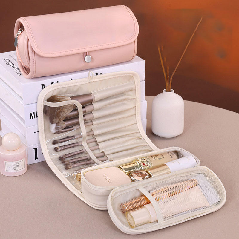 Gaohe New Product Fashion High-Value Open Leather Makeup Brush Storage Bag Multi-Functional Foldable Portable Professional