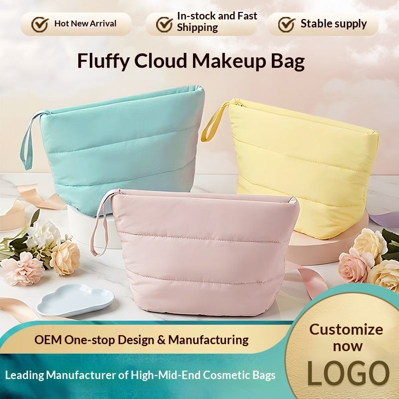 Fluffy Cloud Glossy Nylon Zipper Fashion Makeup Bag for Woman