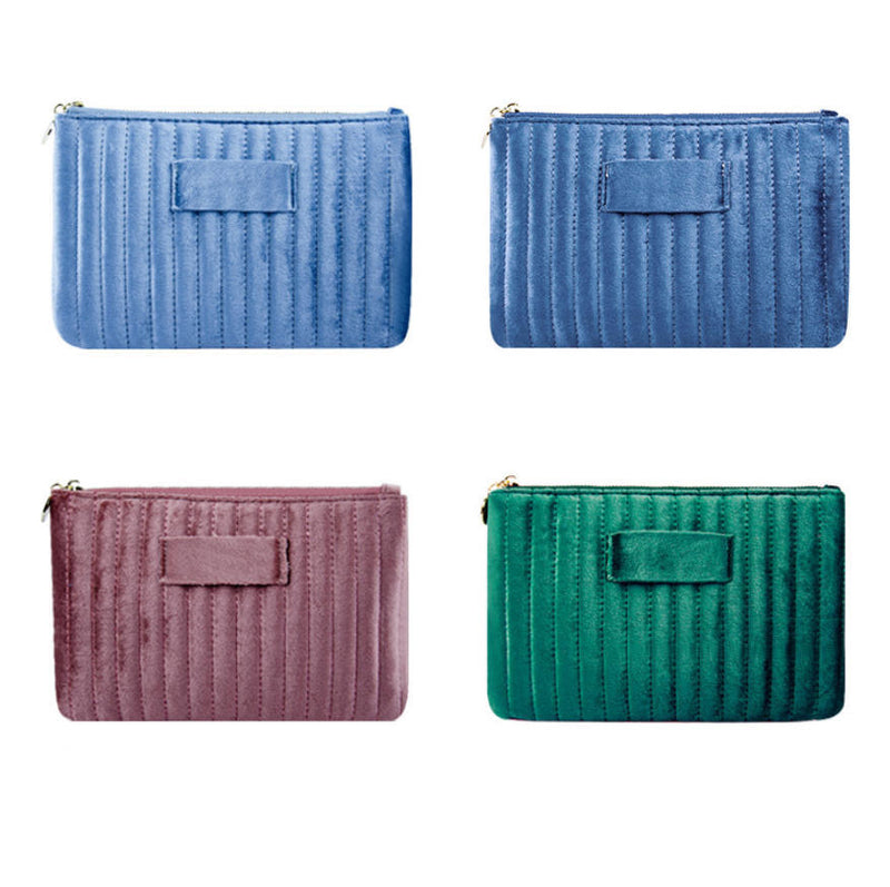 Soft Durable Velvet Cosmetic Bags Large Zipper Striped