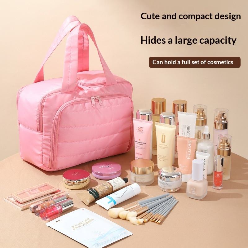 Fashionable Simple Woman Open Nylon Multi-layer Antibacterial Makeup Bag 2025 New Model Portable Lightweight Large-Capacity