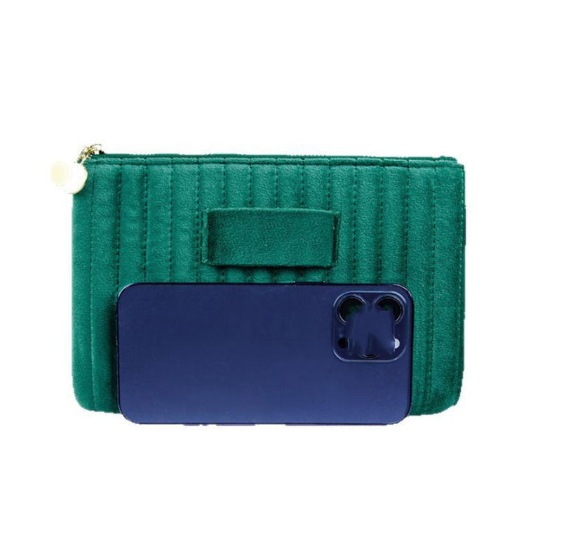 Soft Durable Velvet Cosmetic Bags Large Zipper Striped Portable Makeup Pouch Travel Quilted Beauty Storage Bag