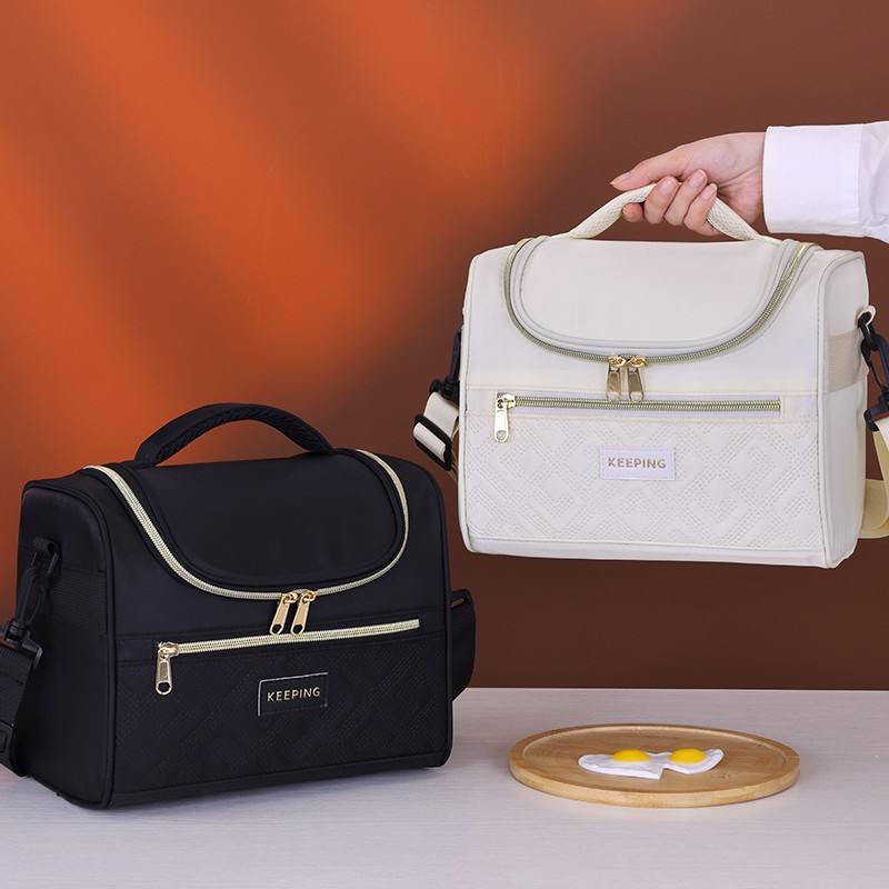 Portable Diagonal Thermal Insulation Oxford Material Lunch Box Bag Eco-Friendly Durable Waterproof Fashionable Plaid Design