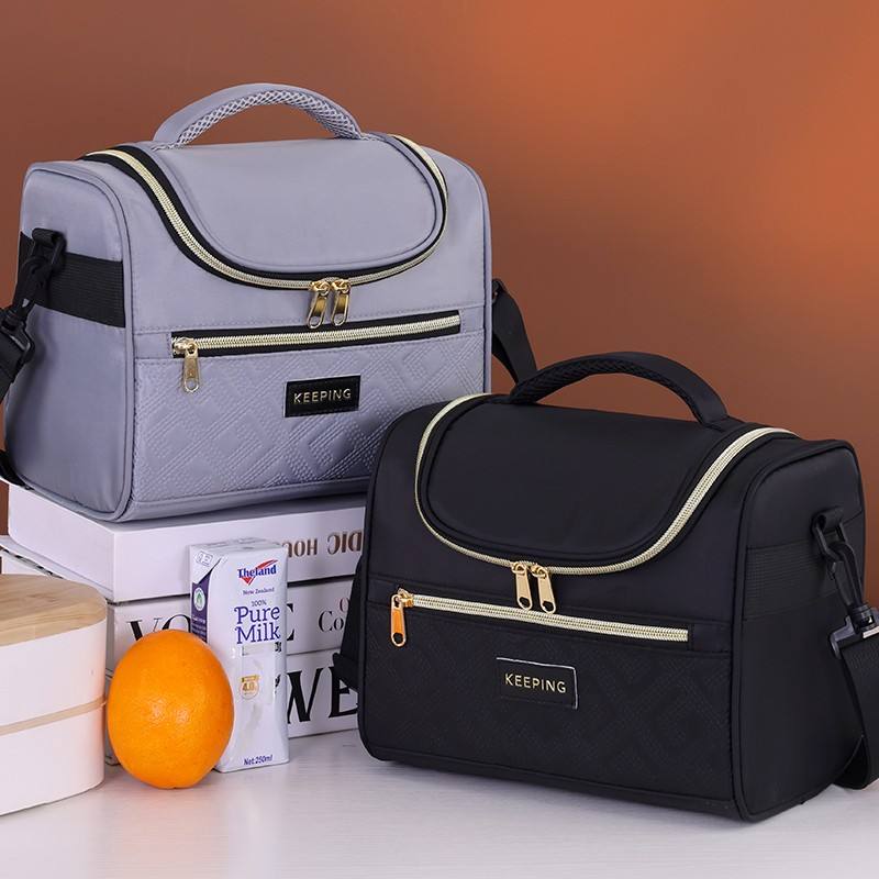 Portable Diagonal Thermal Insulation Oxford Material Lunch Box Bag Eco-Friendly Durable Waterproof Fashionable Plaid Design