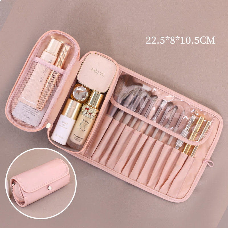 Gaohe New Product Fashion High-Value Open Leather Makeup Brush Storage Bag Multi-Functional Foldable Portable Professional