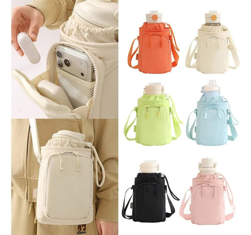 Insulated water bottle bag with adjustable shoulder strap, fashionable waterproof crossbody bag