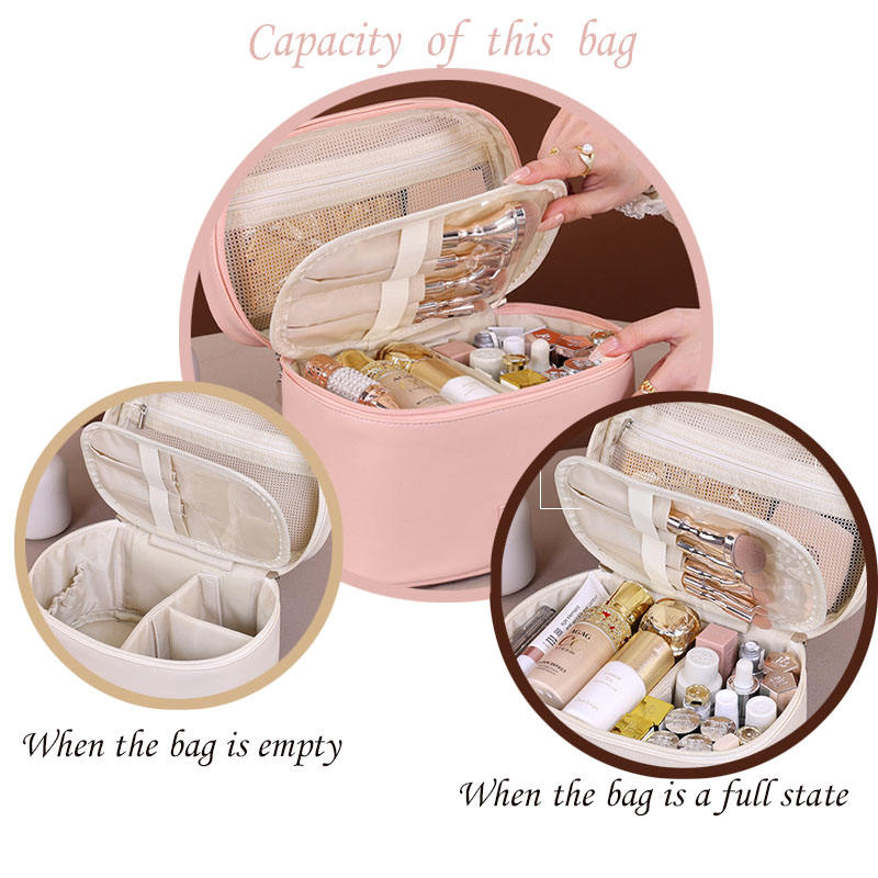 Womans Fashion Luxury Genuine Large PU Leather Waterproof Makeup Cosmetic Case Travel Makeup Storage Bag