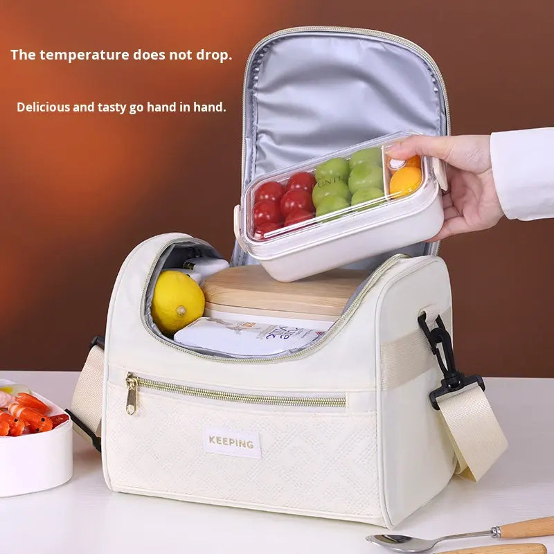 Portable Diagonal Thermal Insulation Oxford Material Lunch Box Bag Eco-Friendly Durable Waterproof Fashionable Plaid Design
