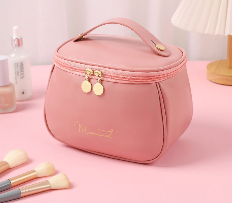 New Large Capacity Portable Cosmetic Bag Waterproof PU Makeup Storage Bag With Handle