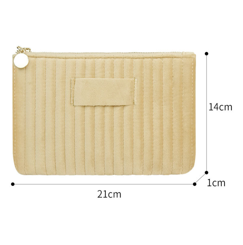 Soft Durable Velvet Cosmetic Bags Large Zipper Striped