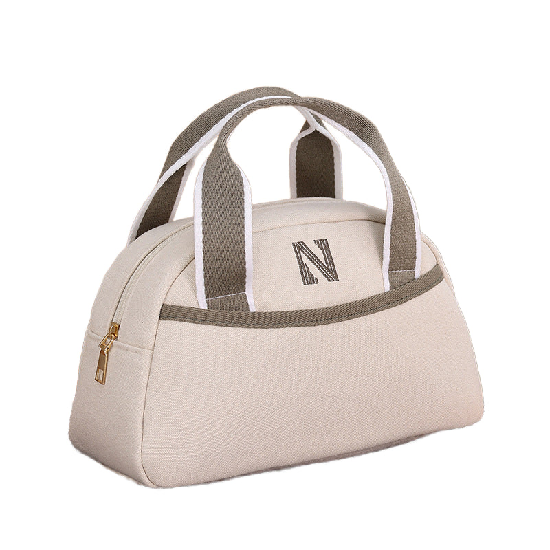High Quality Durable Fashion Ins-Style Canvas Large Capacity Cosmetic Bag Zipper Closure Soft Handle Portable Travel Storage