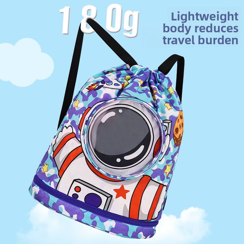 Children's Polyester Swimming Bag with Wet/Dry Separation Shoe Compartment Backpack Travel Cartoon Storage Beach Bag